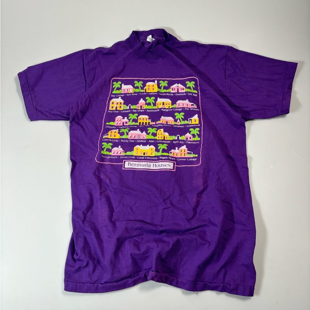 Vintage Magic Bermuda Houses Graphic T-Shirt Purple XL 90s Tourist Tee
